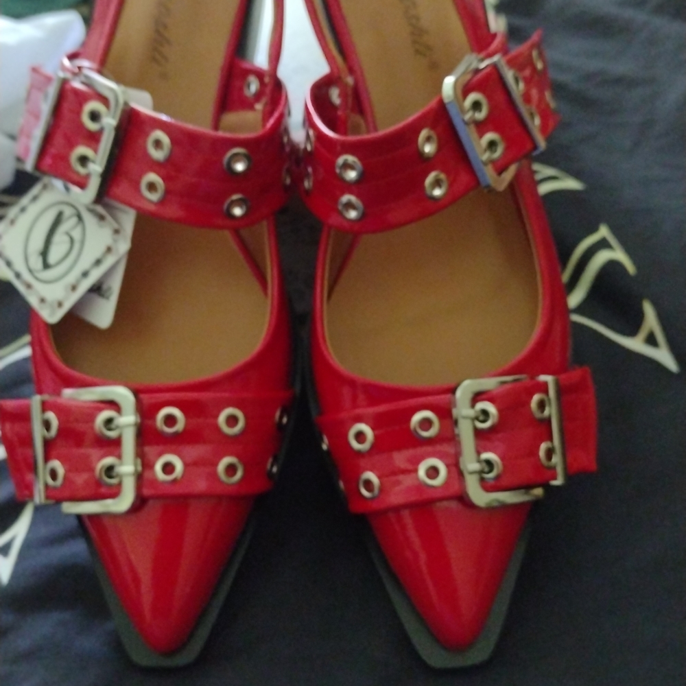 Chic Red Buckled Flats for Women - Picture 14 of 17